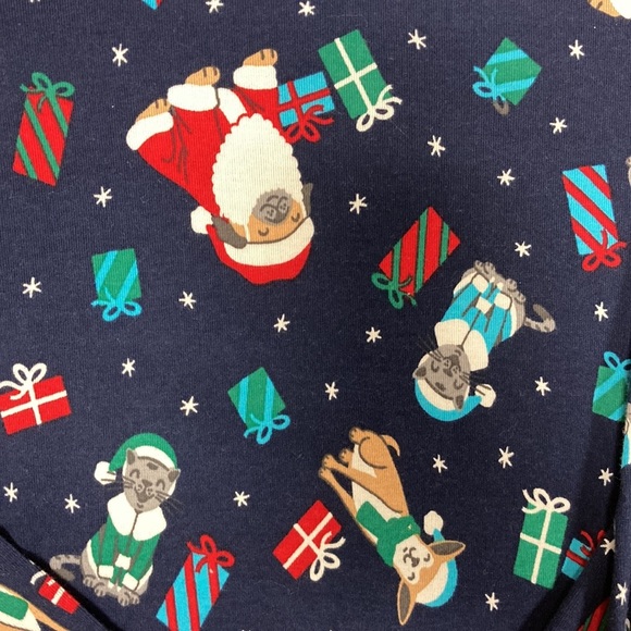 Lands end snug fit cotton long sleeve deep sea navy holiday dog cat Christmas 14 - Picture 3 of 11